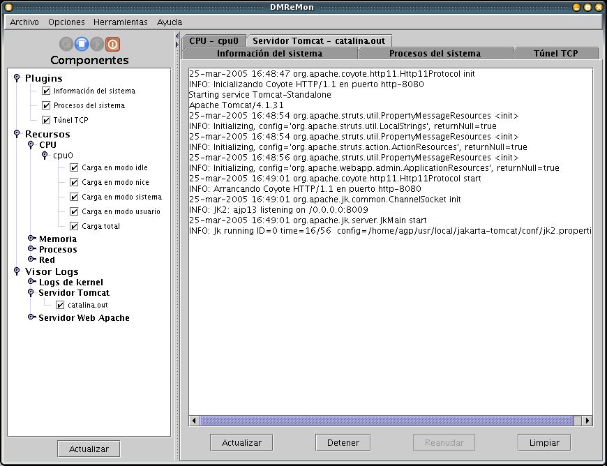 DMReMon: Visor de logs del fichero "catalina.out" del "Servidor Tomcat"