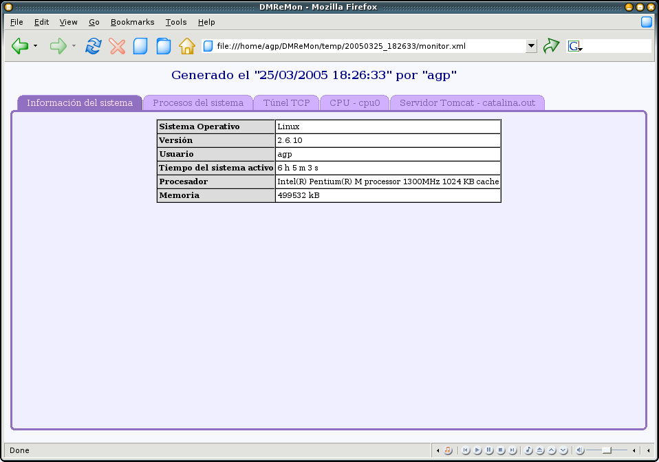 DMReMon: Plugin "Informacin del sistema" visto en un navegador Web